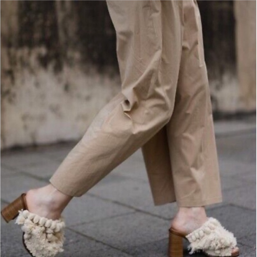 NWT Zara Crochet Pom Pom Embroidered Fringe Stacked Heel - Picture 8 of 11